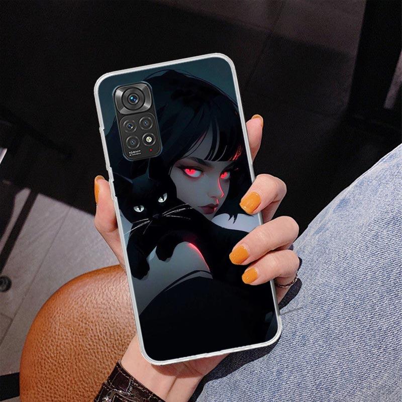 Милый черный кот в стиле аниме Чехол для телефона Для Xiaomi Redmi Note 15 14 13 12S 12 11 Pro Plus 14S 11S 11E 10 10S 11T 5G Персонализированный C