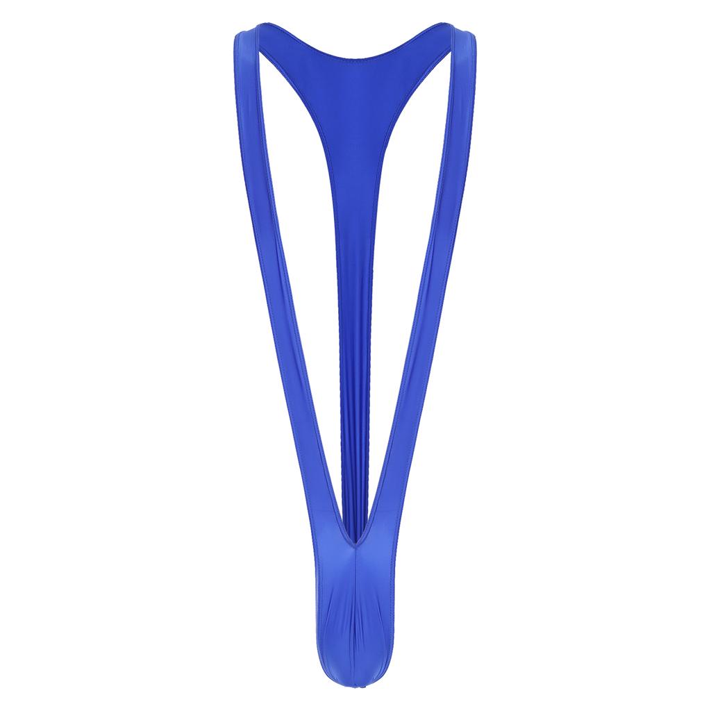 Mens Swimsuit Bodysuit M-XL Glossy Finish - Thong Mankini with Bulge Pouch & V-Shaped Suspenders