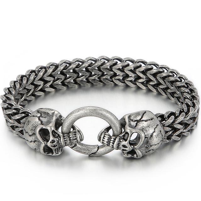 Готический браслет с черепом, мужской браслет в стиле панк-рок, мужские байкерские браслеты, позолоченные ювелирные аксессуары из нержавеющей стали