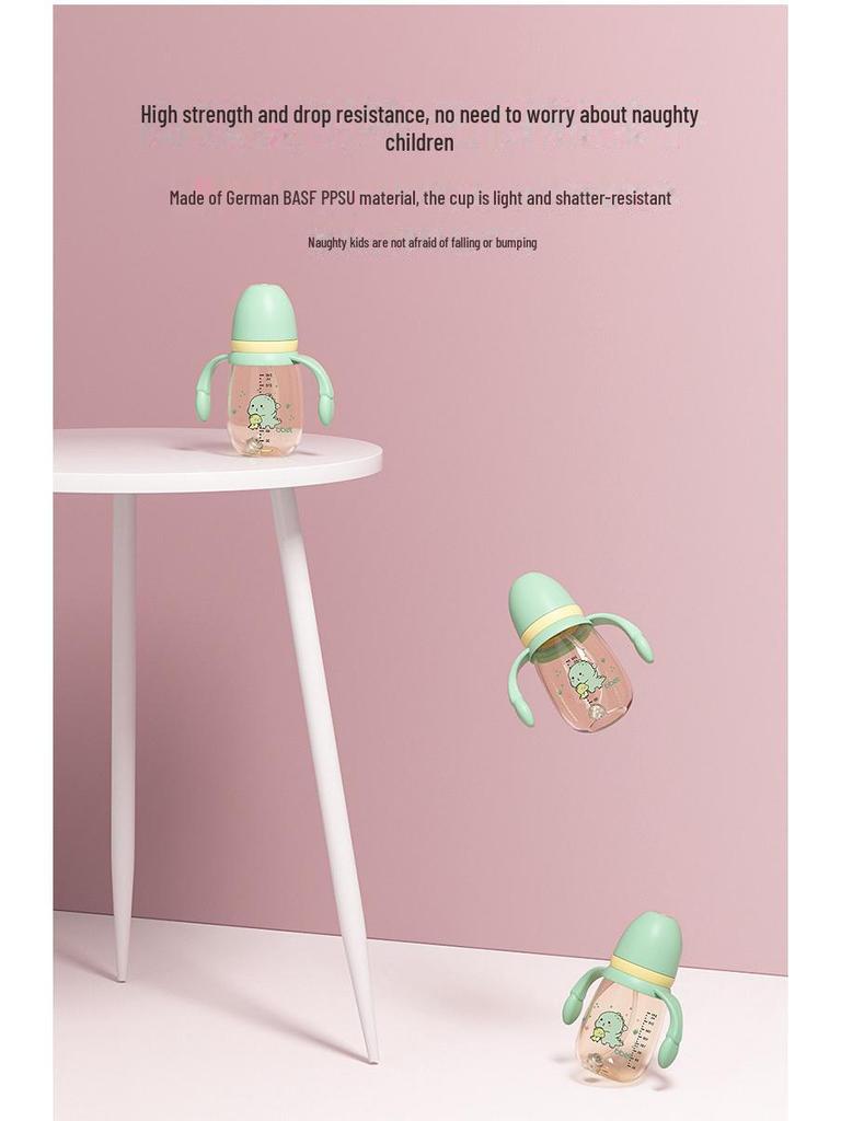 Стакан для воды Babixiang PPSU широкого калибра для детей 1-3 лет, с мультяшным дизайном, с двойной ручкой, с защитой от падения