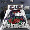 Sugar Skull Duvet Cover Set, Monochrome Skull with Roses Leaves and Diamond Shape Folklore Festival Print,Decorative Bedding Set