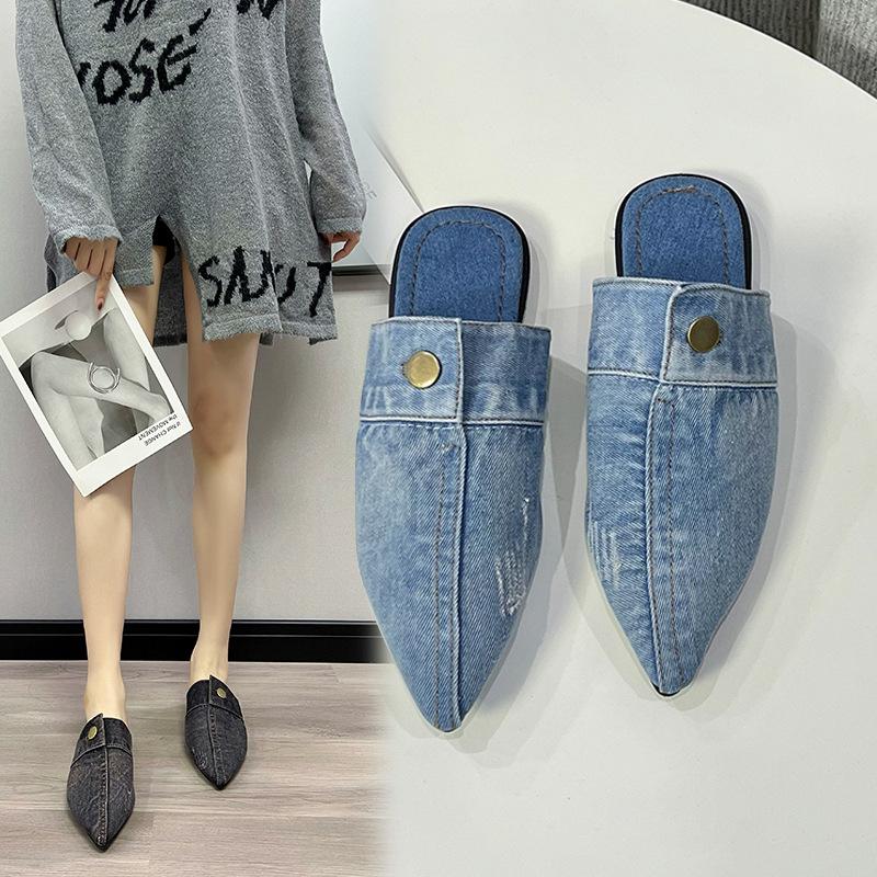Удобные универсальные индивидуальные женские тапочки джинсовые туфли на плоской подошве с круглым носком женские новинки 2024 года пляжная обувь сандалии женские тапочки