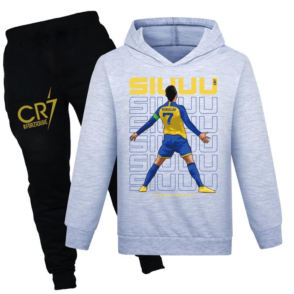 Cr7 Print Kids Sweater And Pants Set With Soft Cotton Fabric For Middle School Children