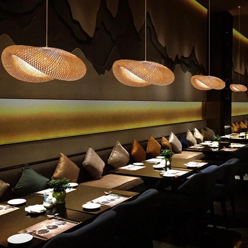 Ретро бамбуковая плетеная люстра, подвесной светодиодный потолочный светильник, плетеные светильники из ротанга, плетеные светильники для домашнего декора спальни