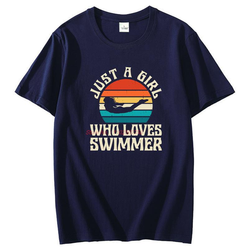 Summer Cotton Short Sleeve Tshirts Funny Swimmer Sport Vintage Swimming Graphic T Shirts Tees Tops Casual Unisex Print T Shirt