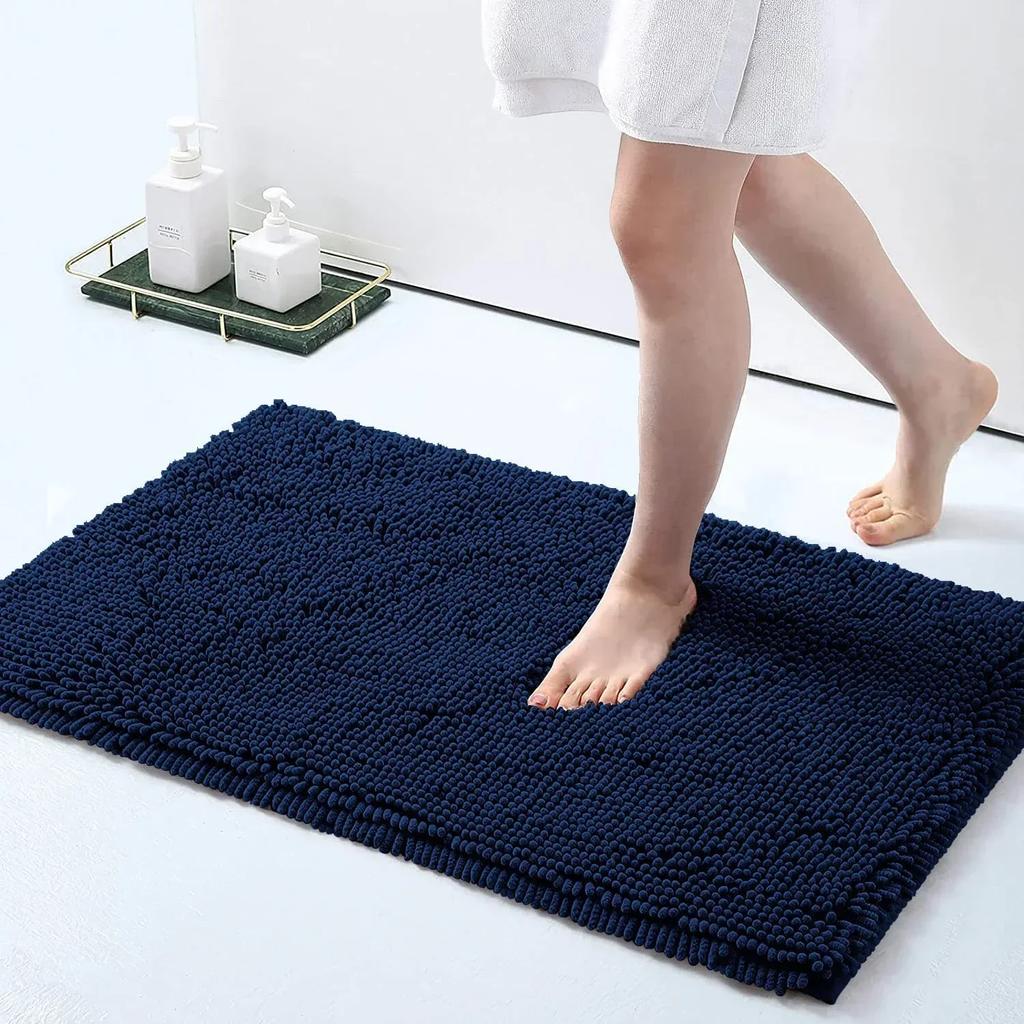 Chenille Soft Plush Bath Mat Super Absorbent Washable Non Slip Bathroom Comfortable Carpet for Shower Toilet Doormat Floor Rugs