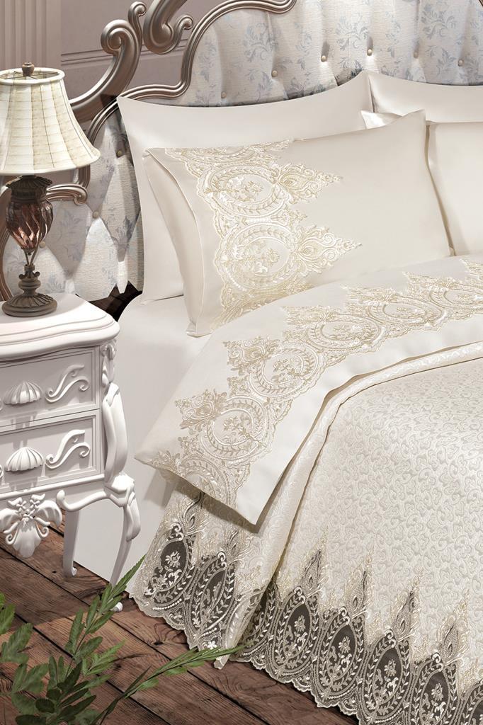 Комплект покрывала Ilaida, покрывало 240х260, простыня 240х260 с наволочкой, парчовая ткань, полный размер, кремовый двойной размер