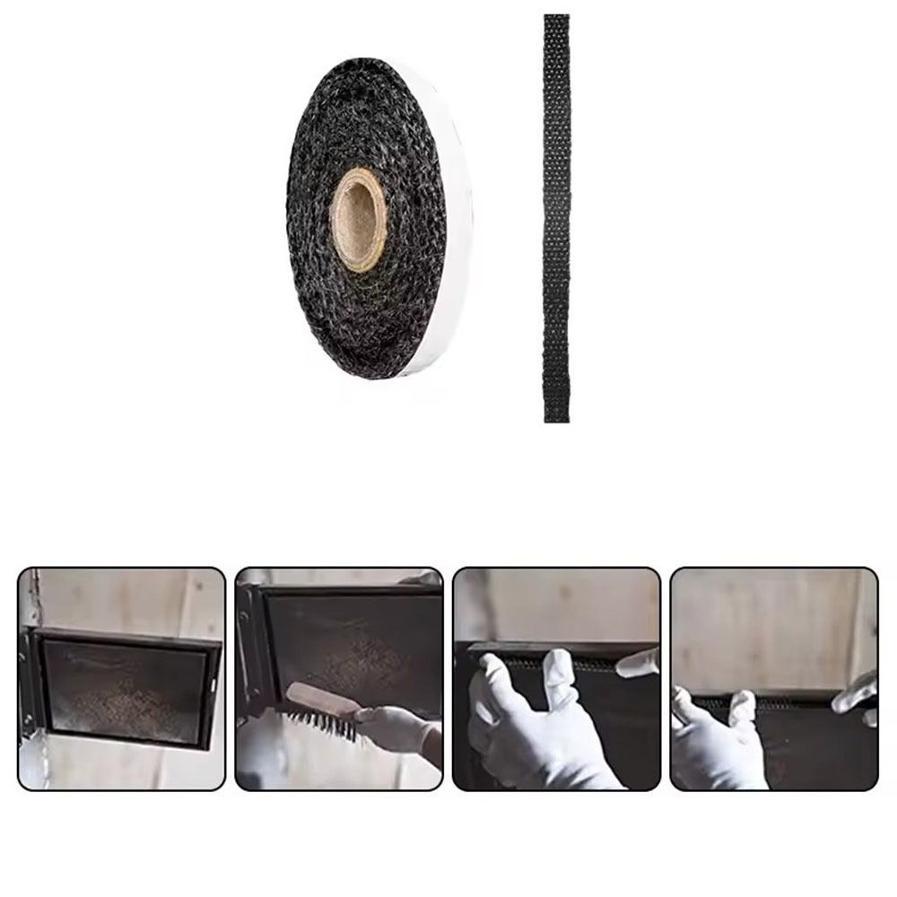 Self Adhesive Flat Stove Rope 2m*10mm/12mm/15mm Black Fiberglass Fireplace Door Sealing Strip Replacement Gasket Tape