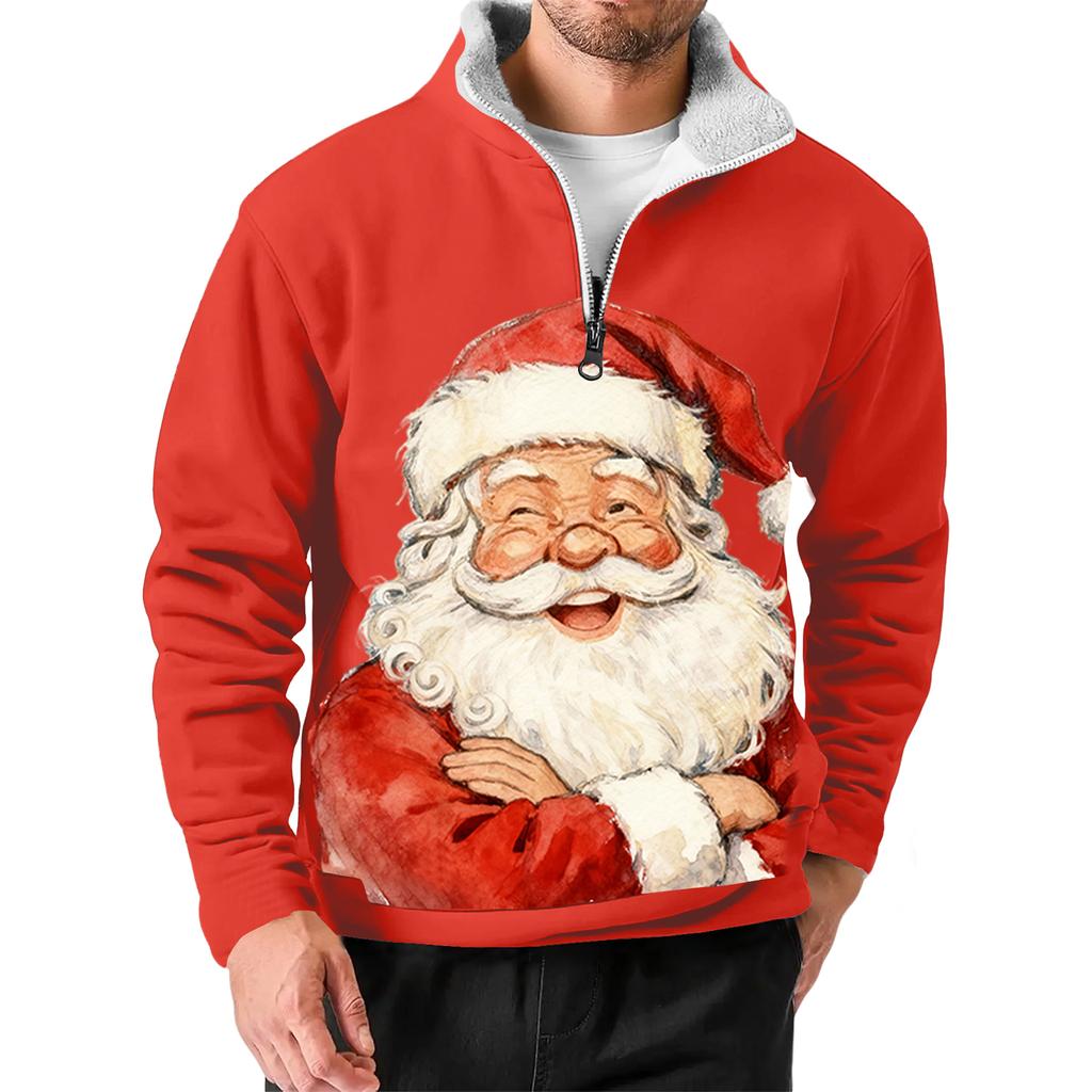 Мужской рождественский свитшот со стойкой, популярный уличный повседневный топ с воротником