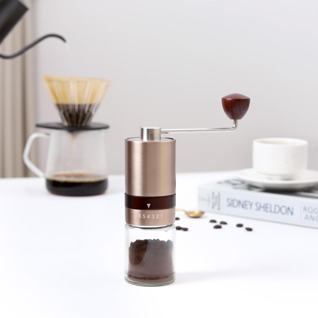 VKCHEF Coffee Mill, Hand Grind, Portable, Coffee Grinder, Stainless Steel Mortar, Metal Blade, Coffee Bean Grind, Coffee Mill, 6 Degree Adjustable,