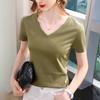 80 Двусторонняя футболка из мерсеризованного хлопка с короткими рукавами для женщин, новая женская футболка из чистого хлопка с V-образным вырезом, закрывающая живот