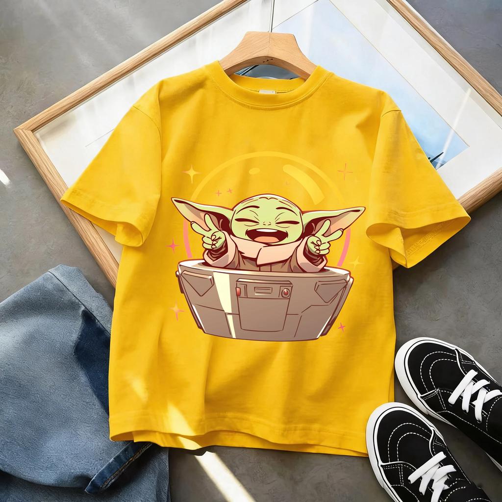 Hot Sale Star Wars Baby Yoda Graphic Kids Short Sleeve T Shirt Premium Breathable All Match Tee Toddler Boys Girls Summer Trendy