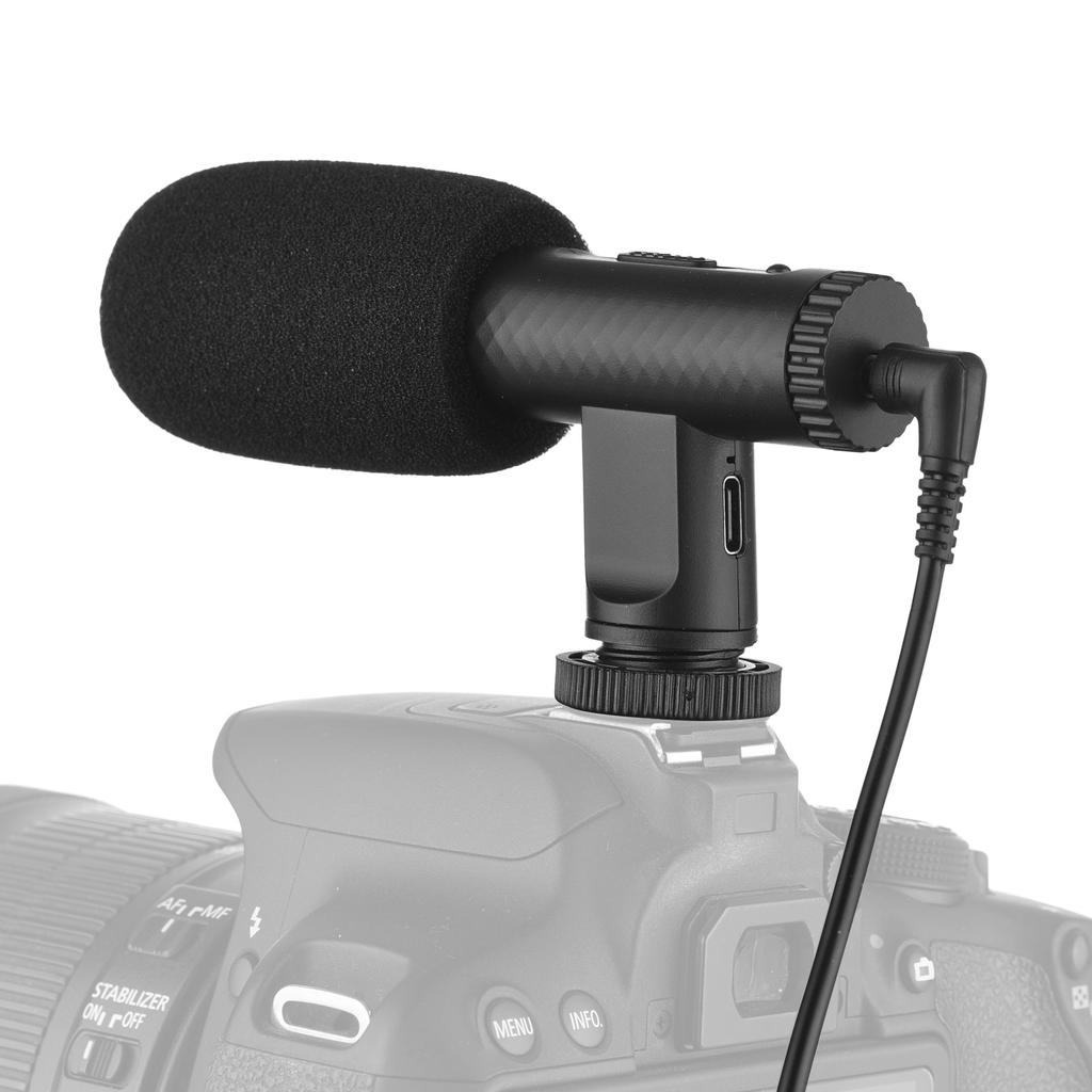 Portable Stereo Microphone Video Recording Mic 3.5mm TRS Plug Built-in Rechargeable Battery for