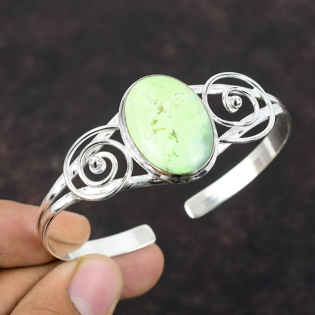 Браслет-манжета с лимонным хризопразом, браслет из натурального драгоценного камня, стерлинговое серебро 925 пробы, регулируемый браслет-манжета, браслет ручной работы, серебряные украшения для подарка
