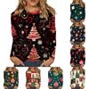 Women's Fashionable Casual Long Sleeved Christmas Printed Round Neck Top Long Sleeved Top