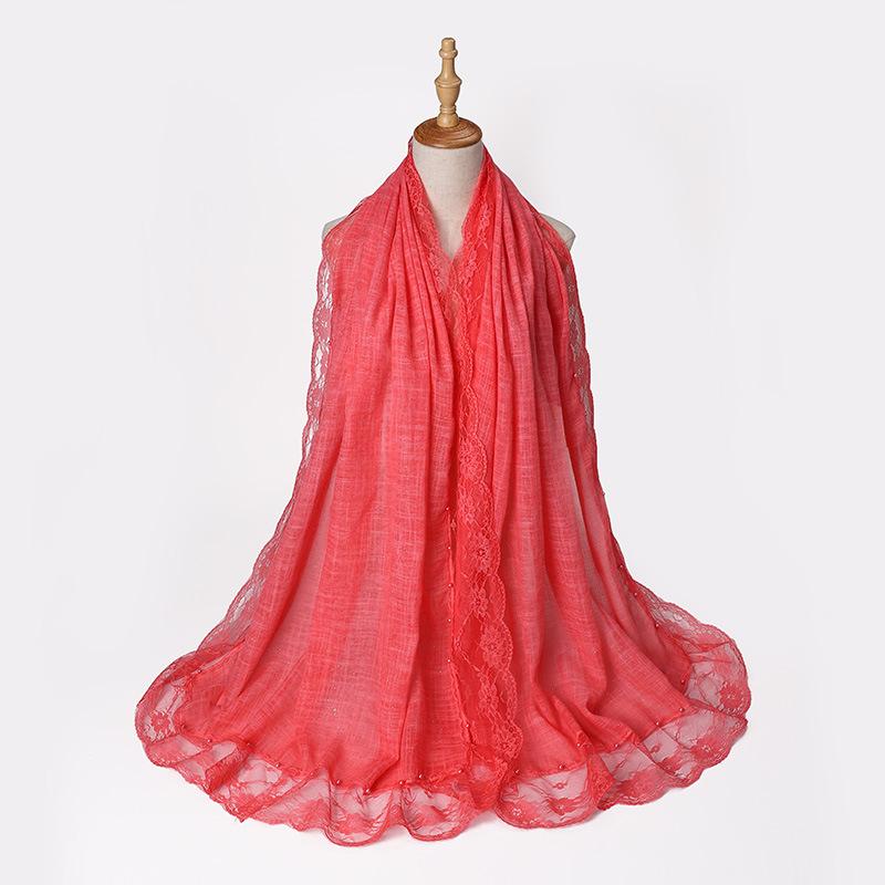 Solid Plain Lace Flower Patchwork Scarf for Women Muslim Islamic Hijab Head Scarves Shawls Female Long Pashmina Headwear