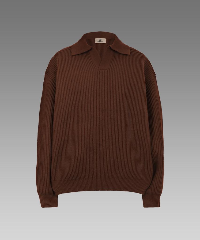 BOASTFIT Signature Oversized Open Collar Wool Knit Brown