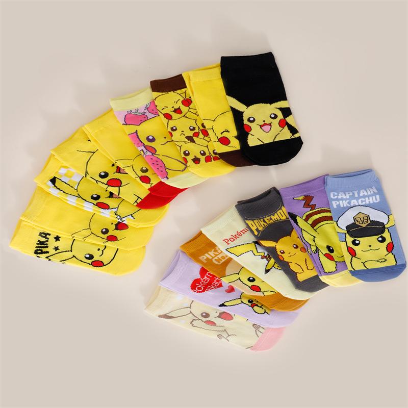 5 Pairs Four Seasons Women's Fashion Cartoon Anime Pok É Mon Versatile Sweet and Cute Pikachu Casual Breathable Straight Socks