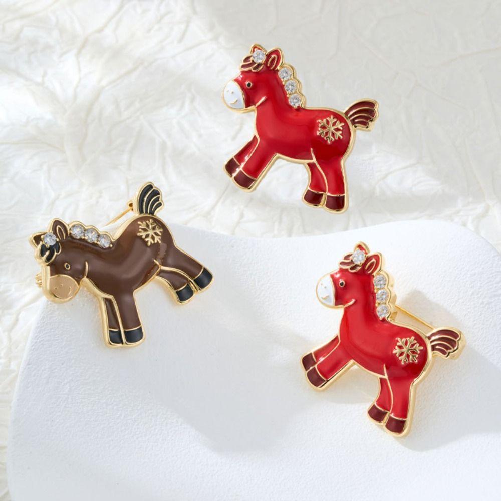 Snowflake Zinc Zinc Alloy Horse Brooch Drip Oil Brooch Animal Lapel Pins  Jewelry Accessories