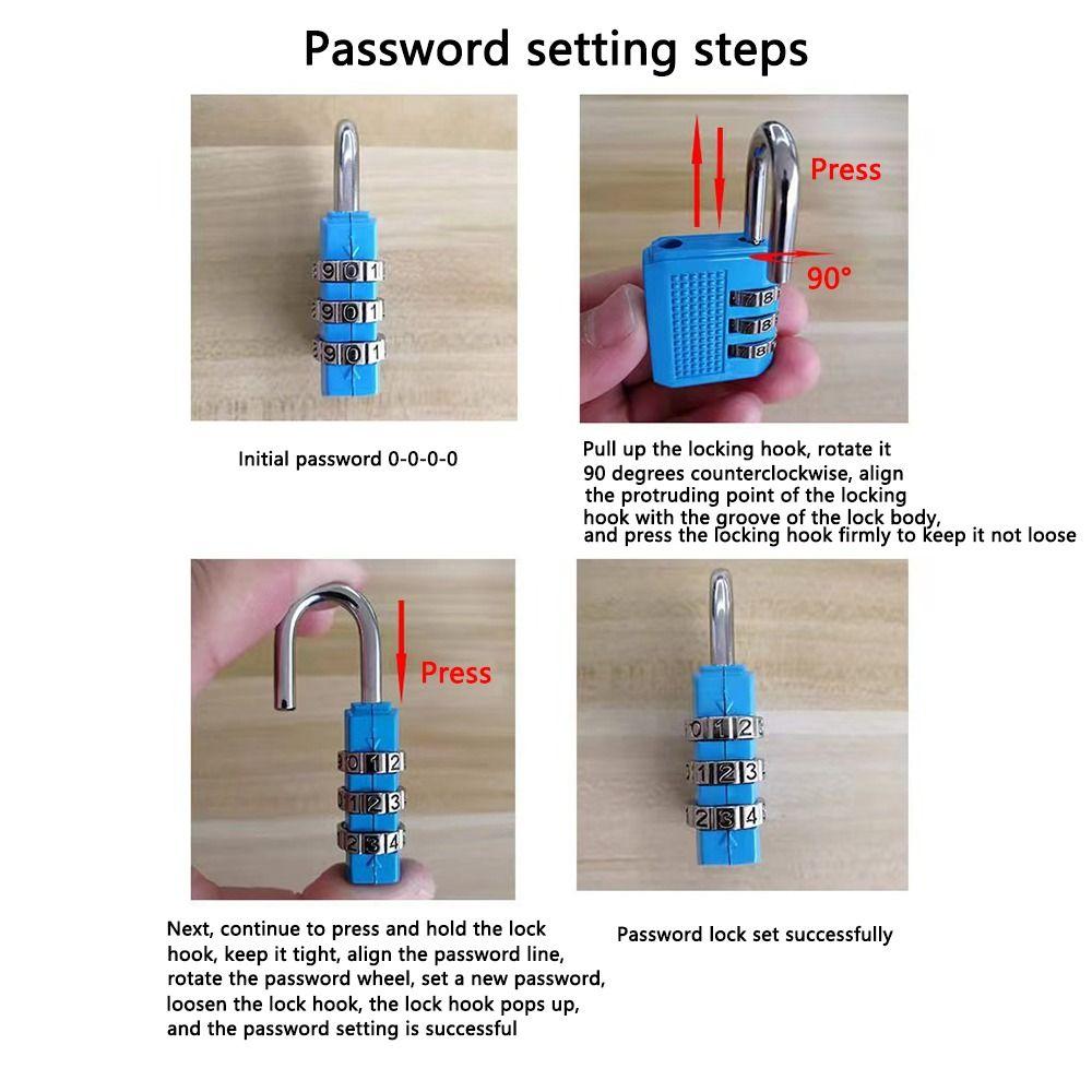 Lock 3 Dial Digit Password Lock Dormitory Cabinet Lock Backpack Zipper Lock Luggage Padlock