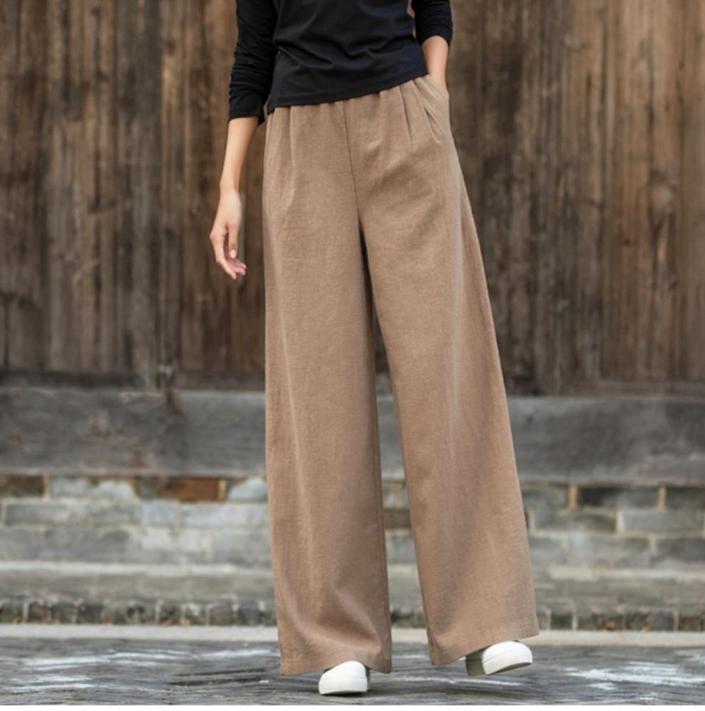 Женские весенне-летние льняные брюки широкого кроя, универсальные артистичные повседневные брюки