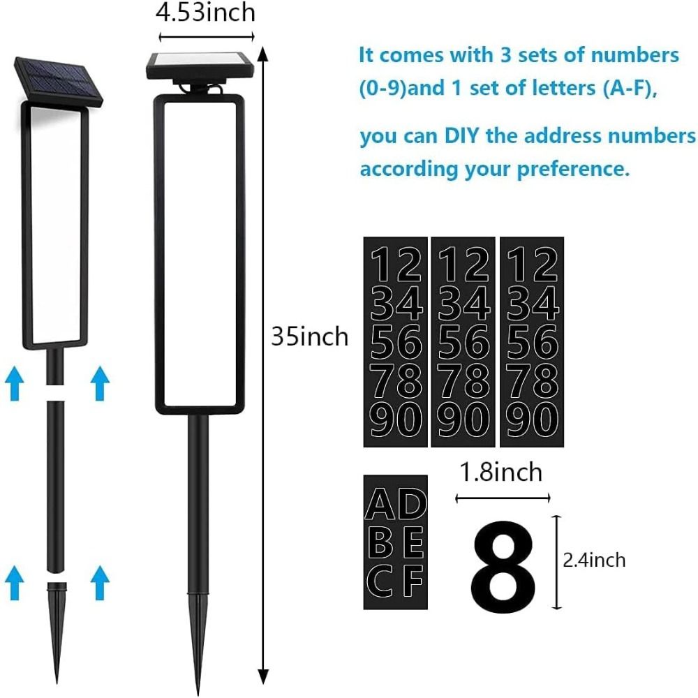 Solar-Powered Solar Doorplate Light Pole Mount Address Sign with Lightings  Garden