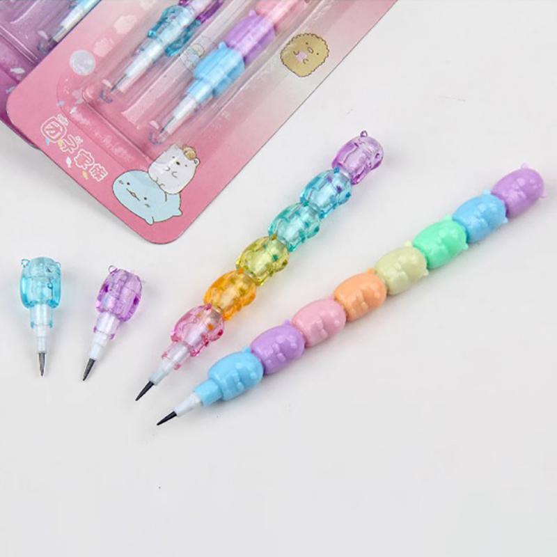2Pcs/Pack Cartoon Animals Mechanical Pencils Kawaii Hb Lead Non Sharpening Pencil For Writing Stationery Kids Gift