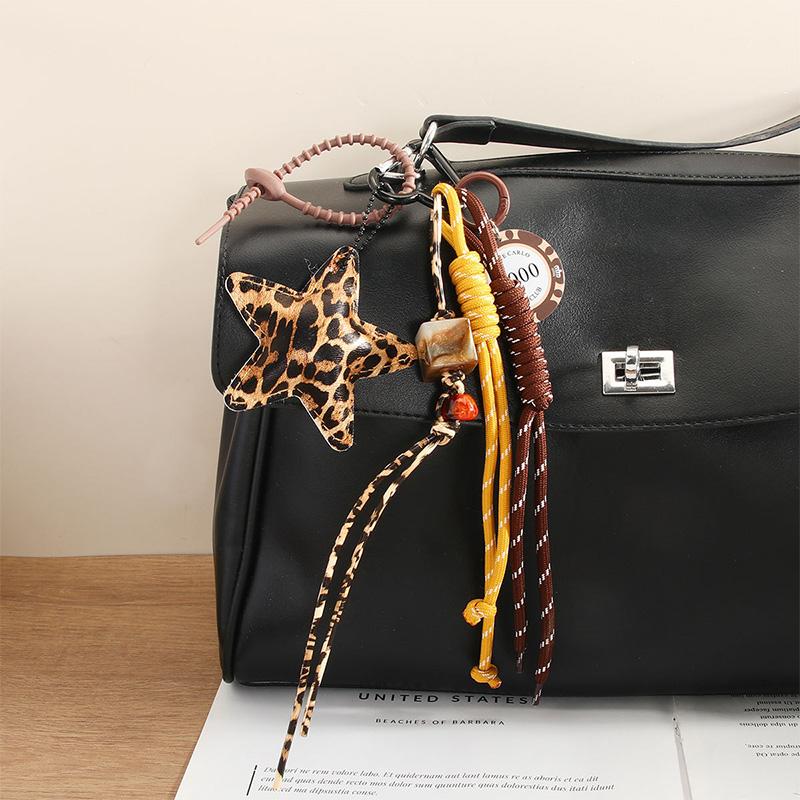 Starfish Bag Pendant Cute Leopard Bear Rainbow Leather Decorative Keychain Fashion Braided Rope Bag Gift All-purpose Accessory