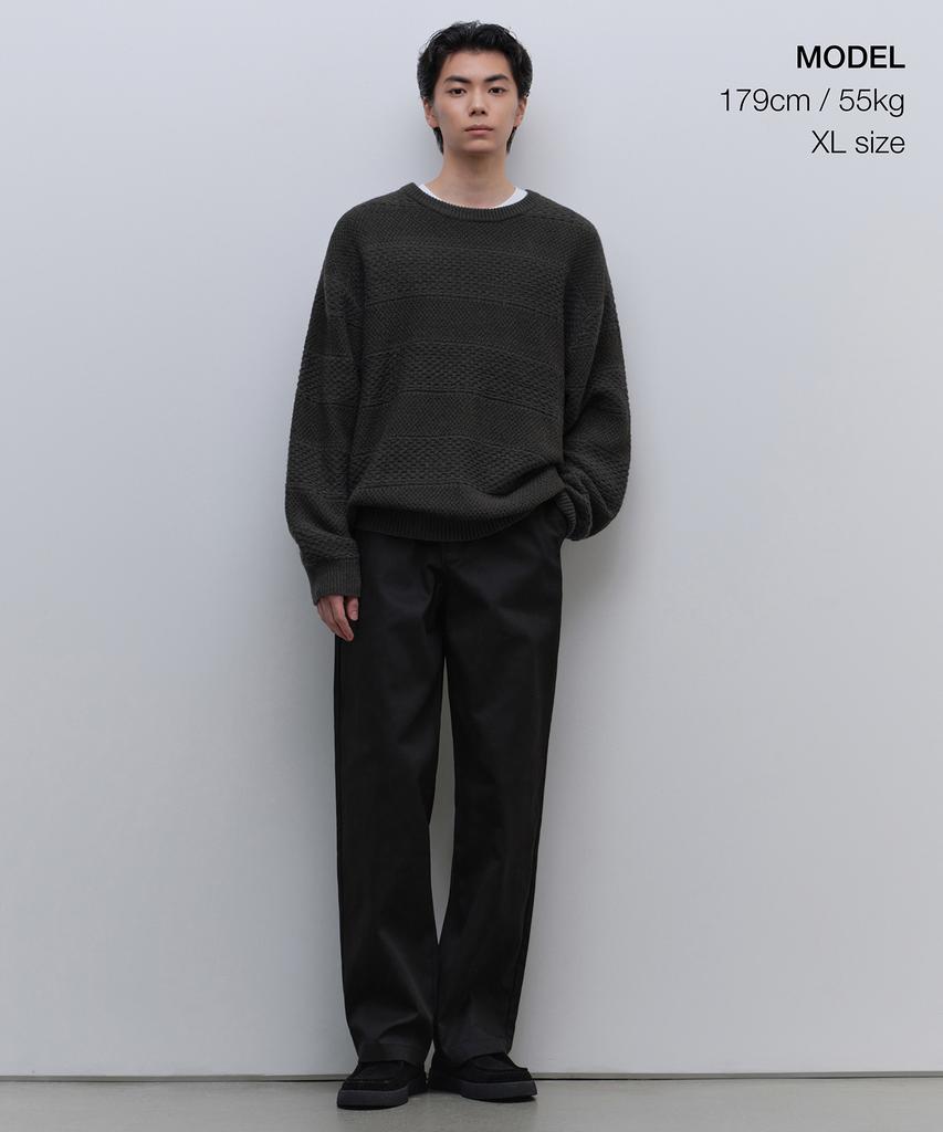 MUSINSA STANDARD Textured Striped Crew Neck Knit [Gray]
