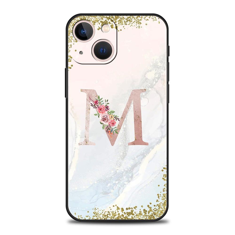 Цветы Буква Чехол для телефона Для iPhone 17 16 15 Pro Max 11 12 13 14 7 8 Plus SE 2020 X XR XS Чехол Мягкий Черный