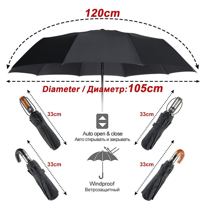 Wind Resistant 3Fold Automatic Umbrella Rain Women Leather Wood Handle Business British Style Umbrella Men's Gift Large Umbrella