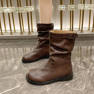 Модная осенне-зимняя однотонная износостойкая обувь 2024 года горячая распродажа для женщин плоская с круглым носком женские ботинки ботильоны де мухер