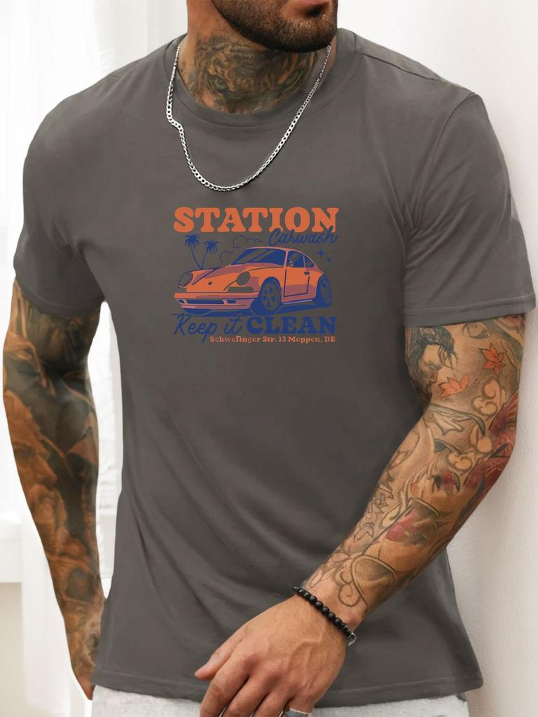Short Sleeve TShirt Mens 100 Cotton Summer Round Neck White Carwash Station Graphic Print Casual Trendy Tee