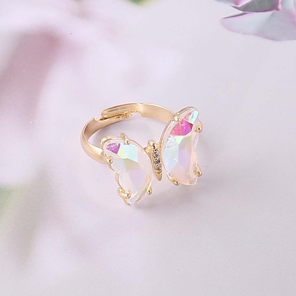 Personality Women Girls Korean Butterfly Open Ring Crystal Fashion Jewelry Finger Rings