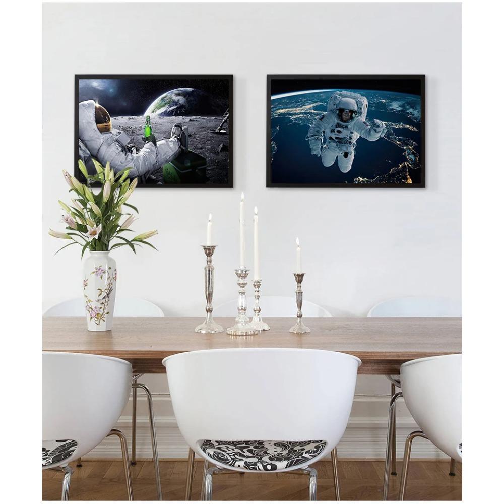 Wall Art HD Printed Canvas Painting Beers Outer Space Earth Astronauts Moon Cuadros Poster Prints Wall Pictures for Home Decor