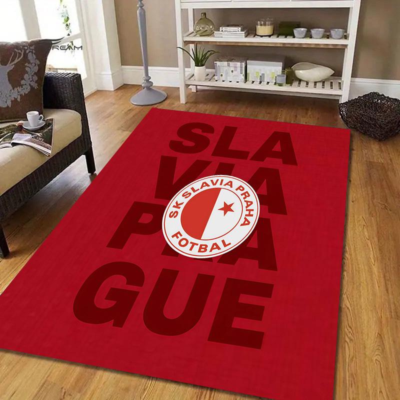 SK Slavia Praha Flannel Pattern Square Carpet,Area Rug,Carpet Rug for Living Room Bedroom Sofa Playroom Decor,Non-slip Floor Mat