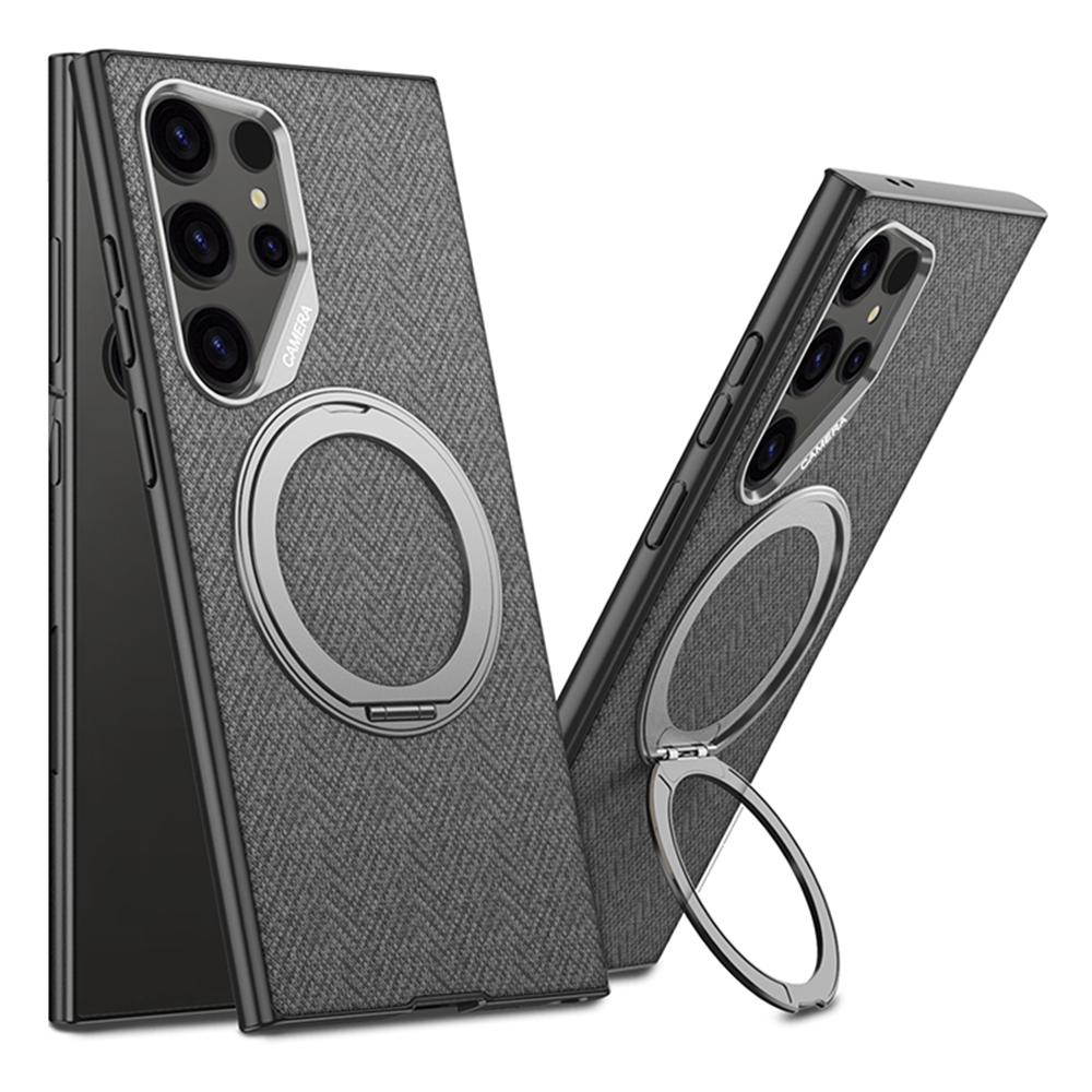 For Samsung Galaxy S23 Ultra Magnetic Case with Kickstand PC+TPU+Cloth Phone Back Cover