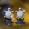 Dainty White Cubic Zirconia Cute Turtle Small Stud Earrings For Women Charm Silver Color Wedding Earrings