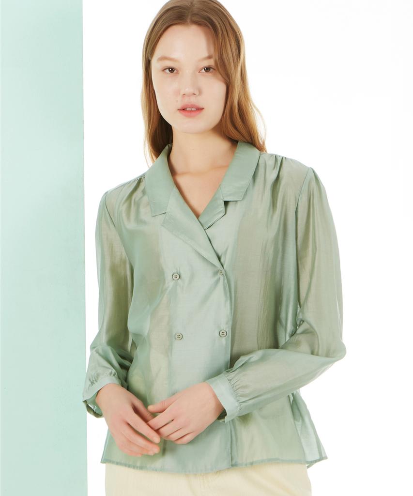 UNKNOWN PLANET Double Shirring Blouse Green