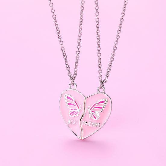 Women Necklace BEST FRIENDS Oil-dripping Butterflies Magnetic Double Chain Splicing Love Heart Kids