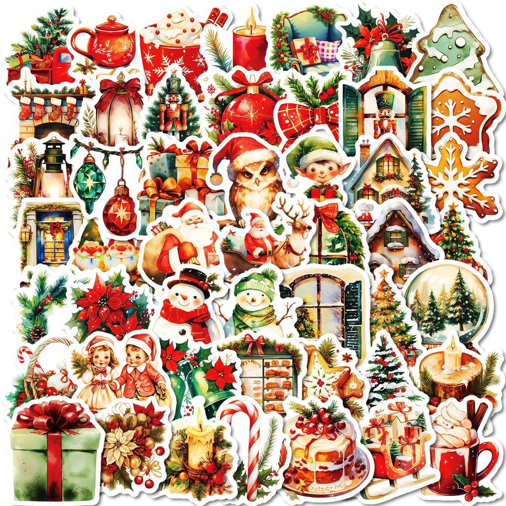 50 New Christmas Gift Series Stickers Waterproof Retro Style Decorative Water Cup Computer Stickers