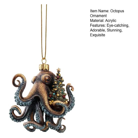 Рождественское украшение в виде осьминога, прибрежное праздничное подвесное украшение, 2D акрил, глубоководное украшение для рождественской елки, морской подарок для любителей океана