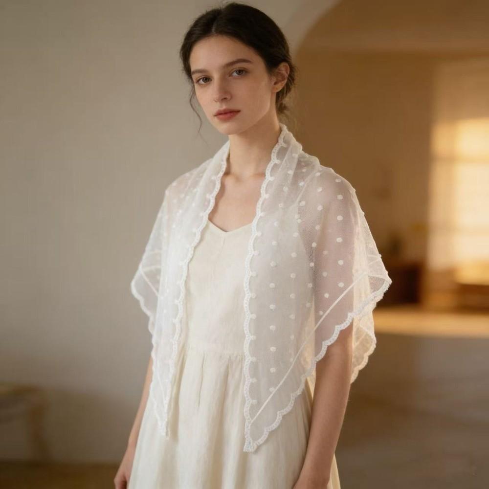 Lightweight Embroidery Edge Sheer Mesh Scarf Floral Wrap Scarf Wedding
