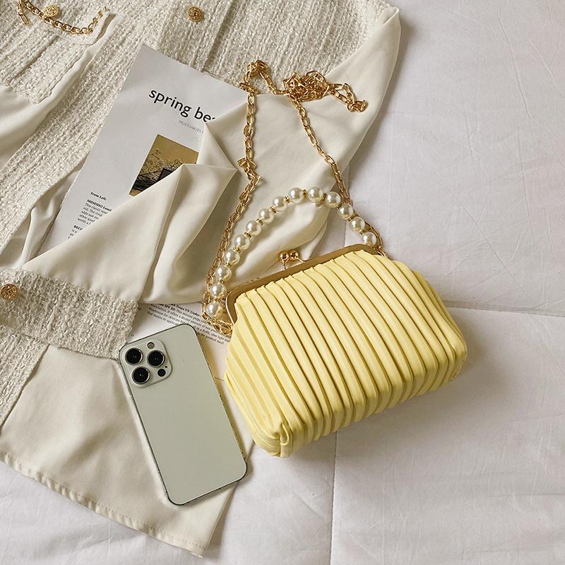 Little Fragrance Pearl Handbag Women's Korean Version 2025 Fashion Pleats Personality Ins Foreign Style Crossbody Shell Bag