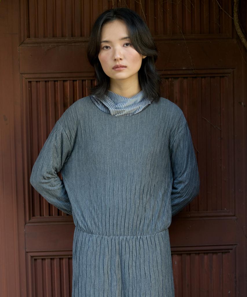Wioi Pleats Layered Dress_Charcole