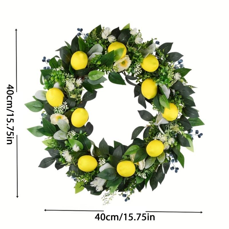 Spring Wreath for Front Door, Window, Wedding Party, Indoor and Outdoor Decorations, Artificial Flower Wreath with Lemon