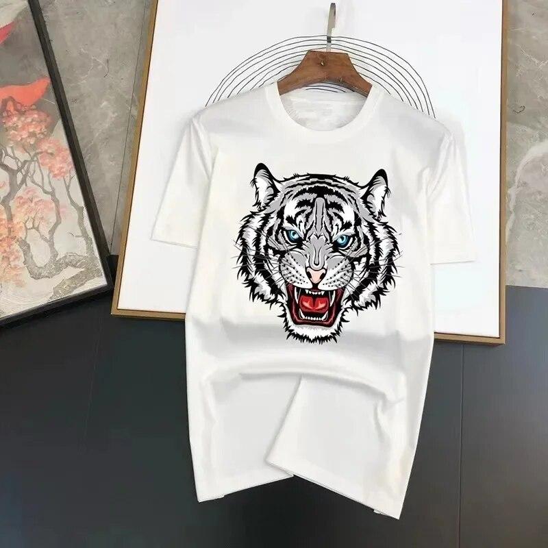 Summer Fashion Cotton Unisex T-Shirt Funny Tiger Graphics Print T Shirt High Quality Short Streetwear Women Plus Size Tees Y2k Tops Unisex
