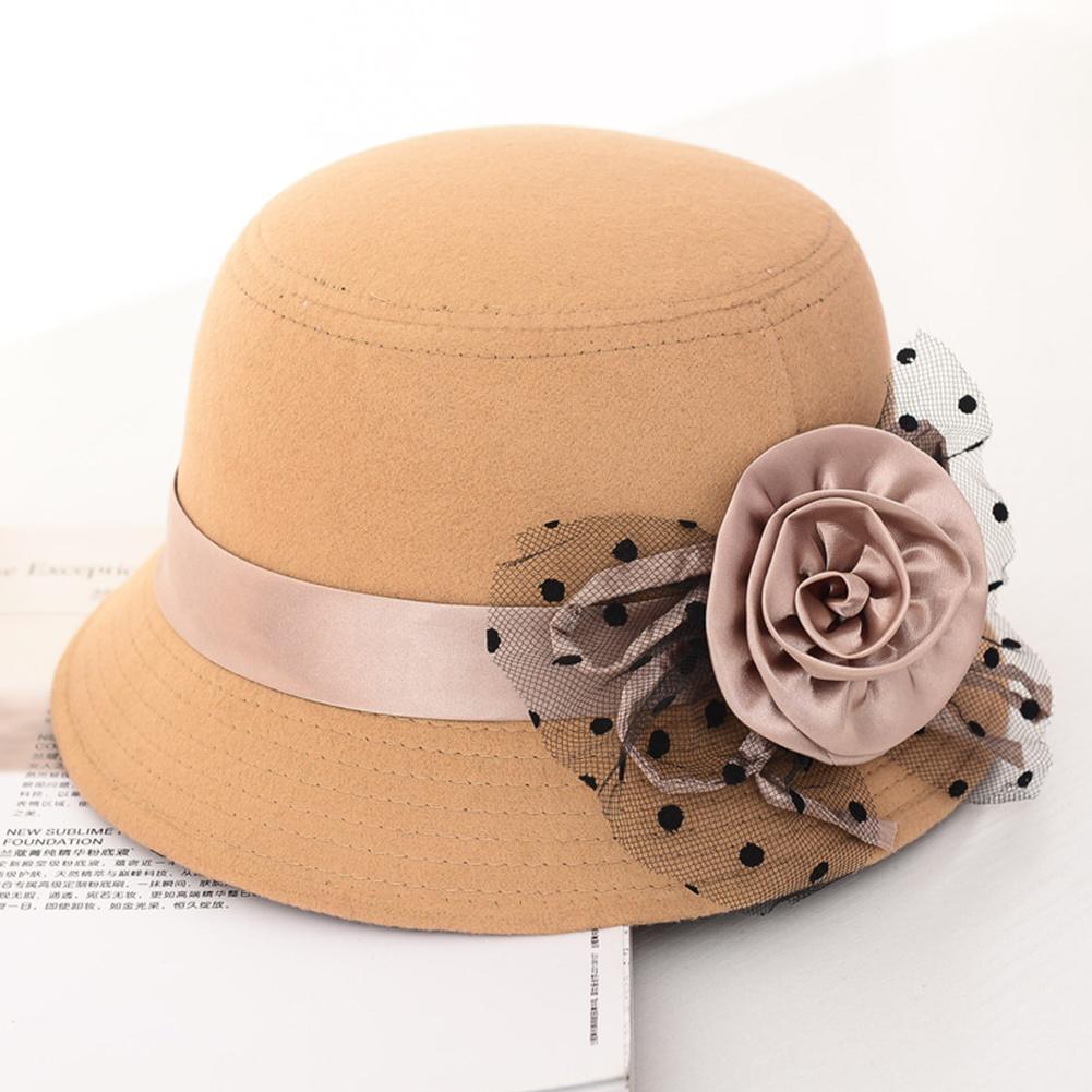 Woman Autumn Winter Cap British Style Woolen Hat Retro Lady Floral Felt Hat