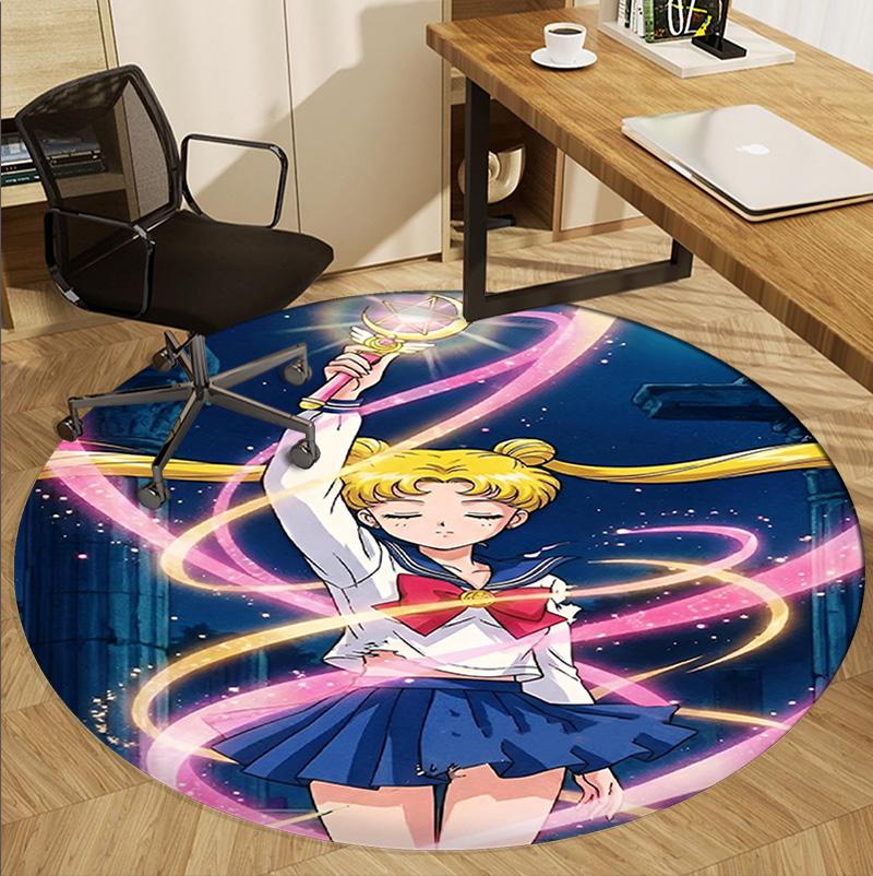 Sailor Moon Pattern Round Rug, Indoor/Outdoor Mat, for Picnic, Gameroom, Bedroom, Office, Living Room, Home Decor Carpet, Birthday Gift