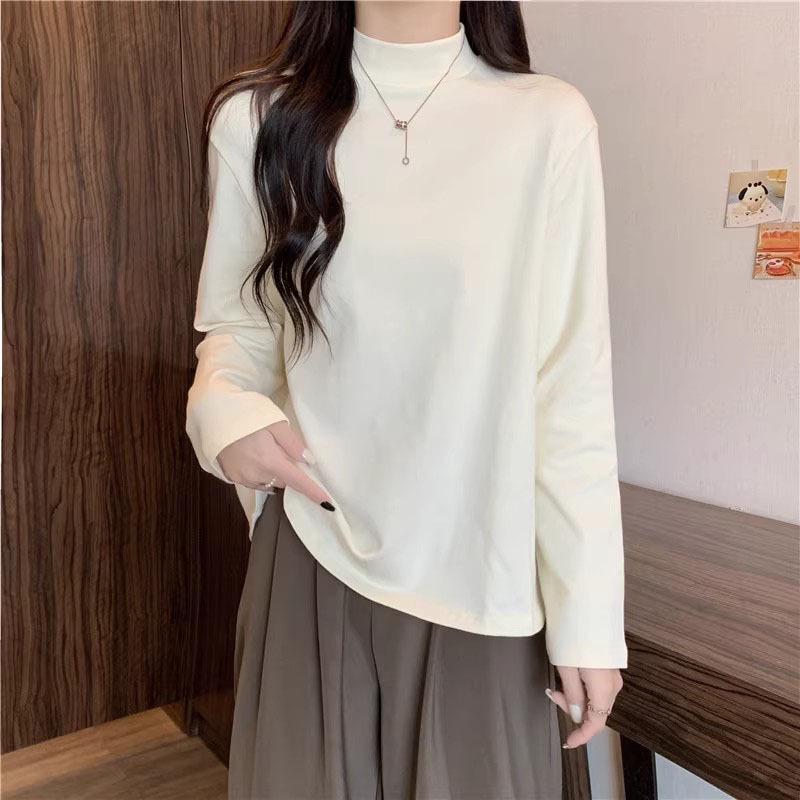 Женский осенне-зимний базовый топ с высоким воротником из немецкого бархата, приталенный, с длинным рукавом